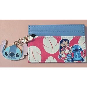 Disney Lilo and Stitch Pink & Blue Leaf Card Holder w/ Keychain| NWOT